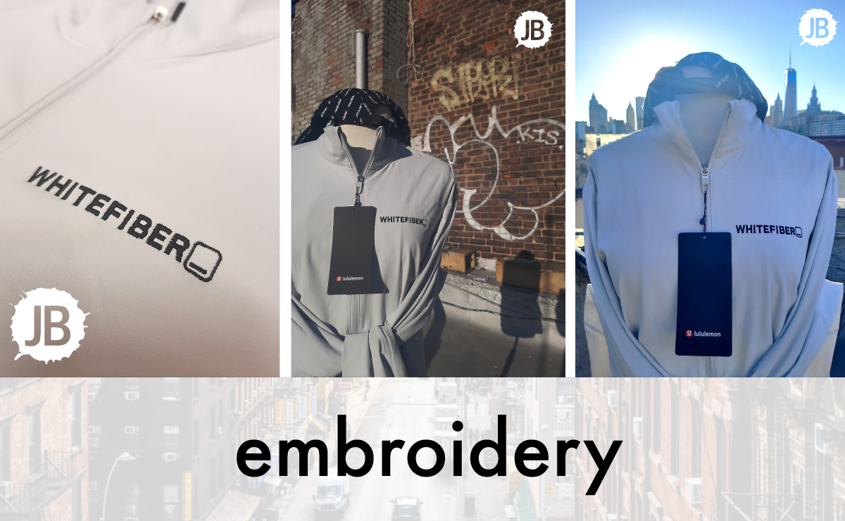 Whitefiber embroidery on customer-provided lululemon apparel
